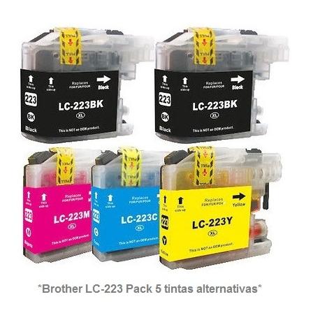 Pack de 5 tintas compatible Brother LC223